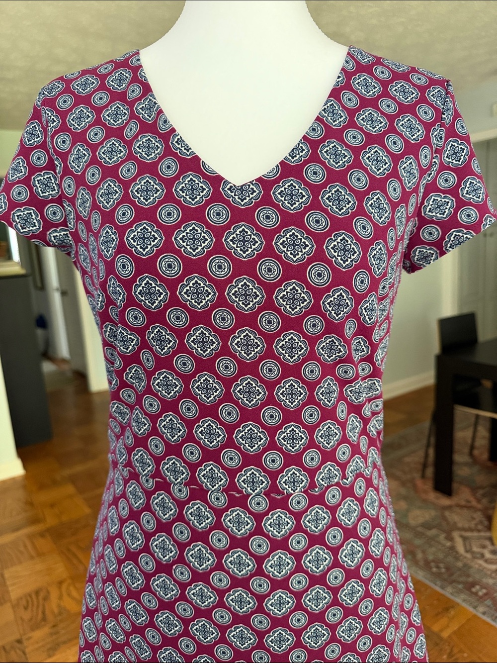 Banana Republic Berry Geometric Print V-Neck Fit & Flare Dress - Picture 8 of 8